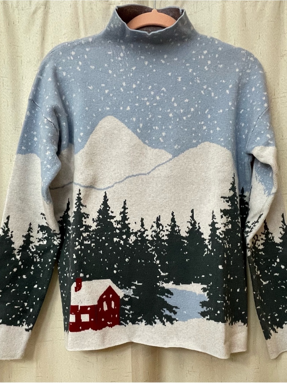 Tahari Soft High Neck Sweater with Winter Scene